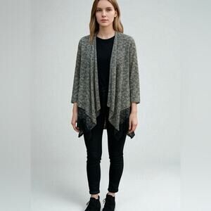 SAN JOY Knit Draped Lace Trim Open Cardigan Size SMALL NWT Marled Long Sleeves